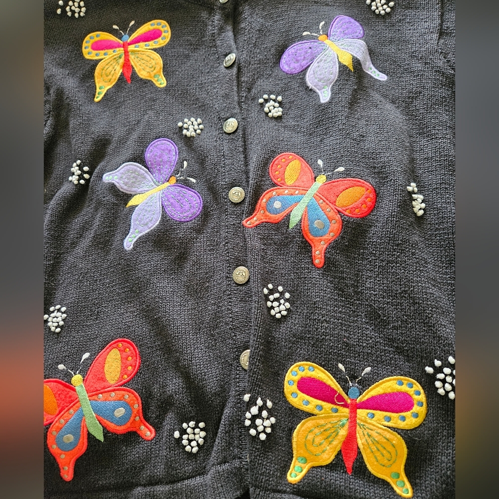 Quacker Factory Vintage Embroided Butterfly Cardigan - Picture 4 of 9